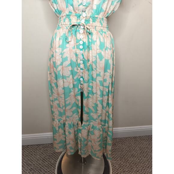 Tiare Hawaii Floral Maxi Dress Open Back Smocked Waist Beach - Picture 3 of 12